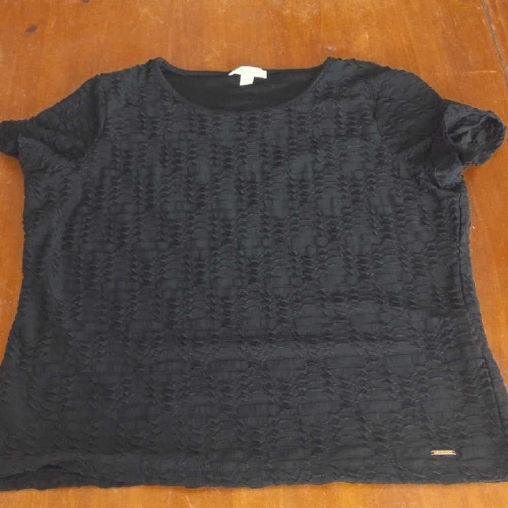 Womans Calvin Klein Elegant Black Lace Ruched Top XL
